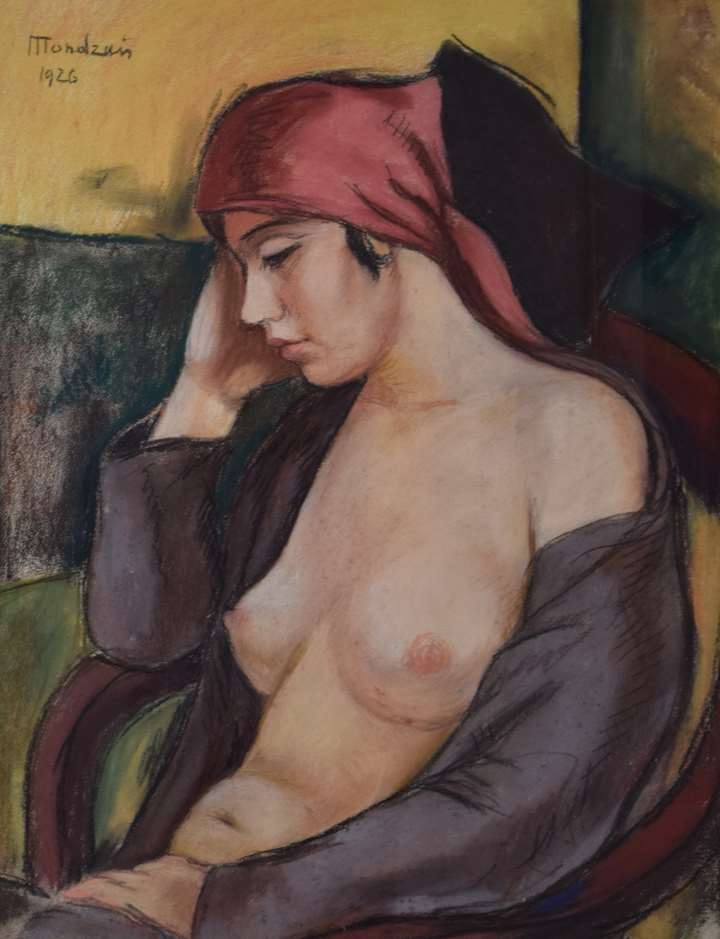 Portrait de Femme avec Foulard Rouge